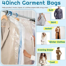 Patelai 40 Pcs 72/40 Inch Garment Bags for Dry Cleaning and Storage