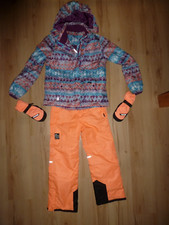 Schneeanzug Skianzug Größe 152 / 158 Hose Jacke + Handschuhe lila orange Mädchen