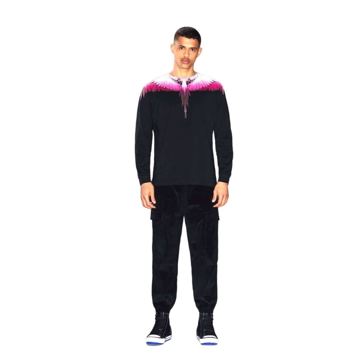 NEW Marcelo Burlon Wings Black/Fuchsia Long Sleeve Tee Small NEW Marcelo Burlon Wings Black/Fuchsia Long Sleeve Tee Small