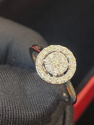 Pave 0,33 Cts Runde Brilliant Cut Diamanten Jahrestag Halo Ring In 585 14K Gold - Bild 1 von 4