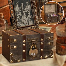 Wooden Pirate Chest Small Treasure Storage Case Box Idea Gift Lockable Organizer