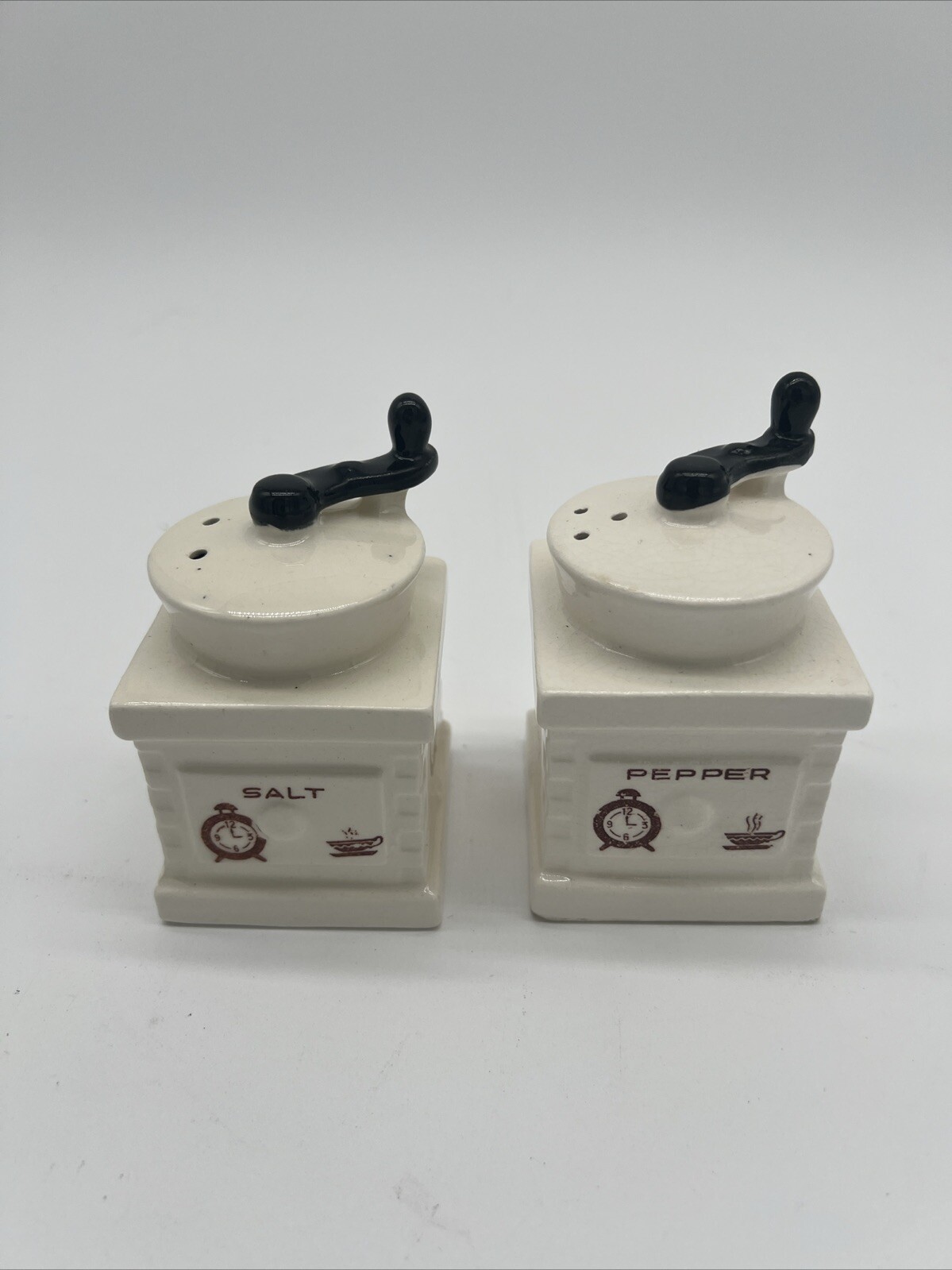 Vintage Japanese Coffee Grinder Style Salt and Pepper Shakers with Crackled Finish