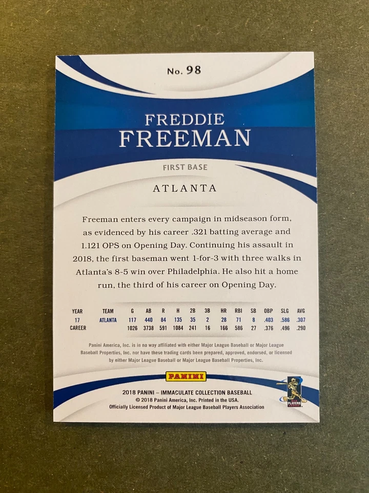 2018 Panini Immaculate Collection Freddie Freeman #/99 - Dodgers  Braves - Image 3 of 3