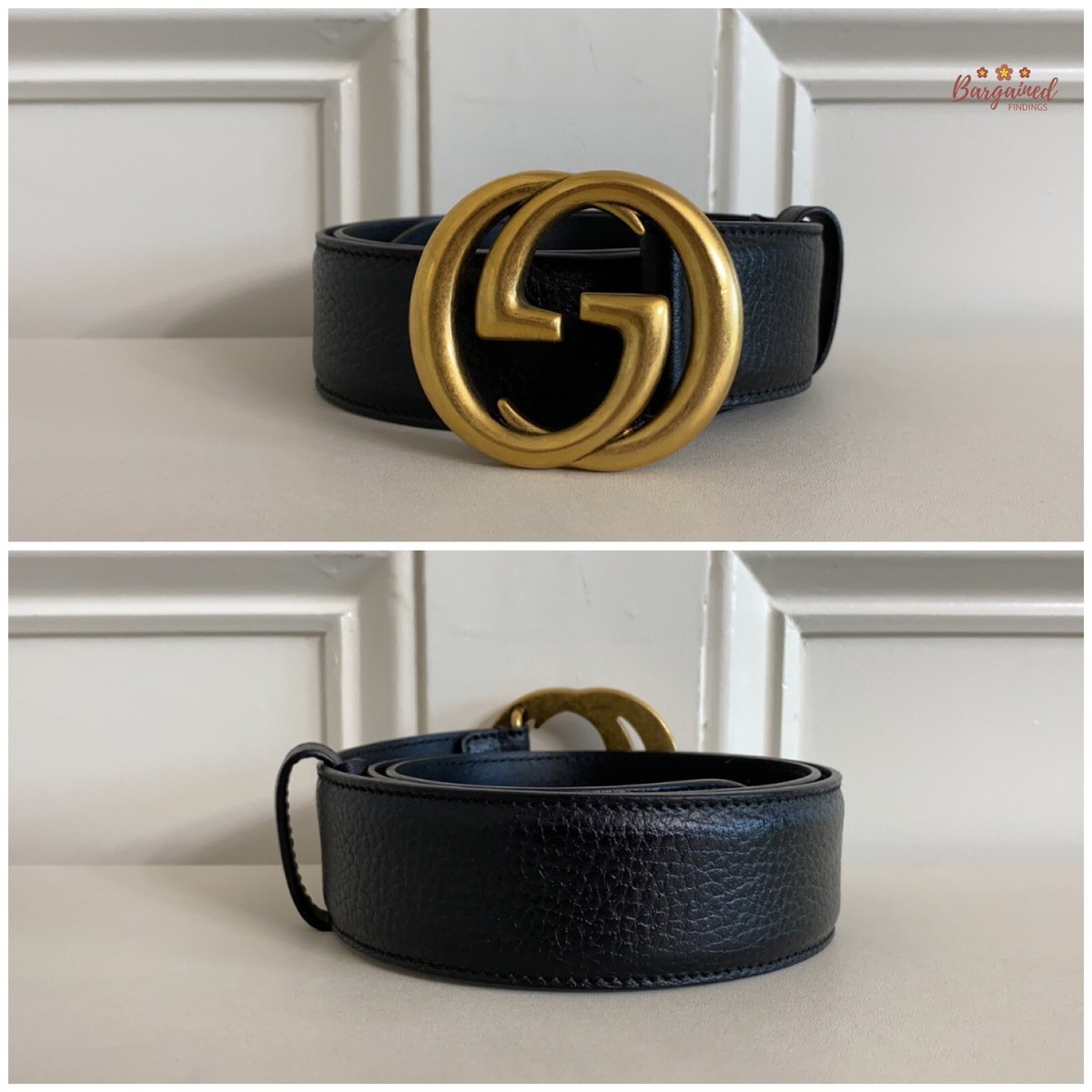 Authentic Gucci Black Pebbled Calfskin Leather Gold Double G  display picture 1