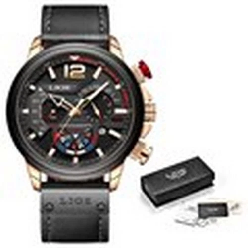 Relojes de pulsera de cuarzo de cuero para hombre cronógrafo de lujo deportes moda impermeables Foto 4 de 4