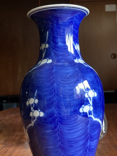 19th Century Antique Chinese Blue and White Vase Prunus Blossom 10” - Picture 9 of 17