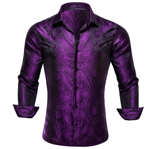Mens Dress Shirts Red Pink White Orange Long Sleeve Shirts Paisley Floral Tops - Picture 49 of 129
