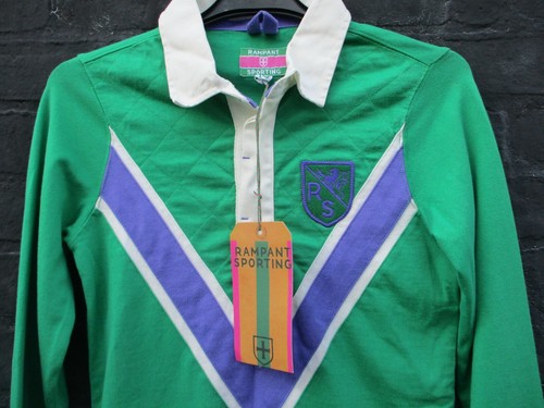 RAMPANT SPORTING LADIES EMERALD 100% COTTON LONG SLEEVE RUGBY TOP UK 10 BNWT - Picture 3 of 6