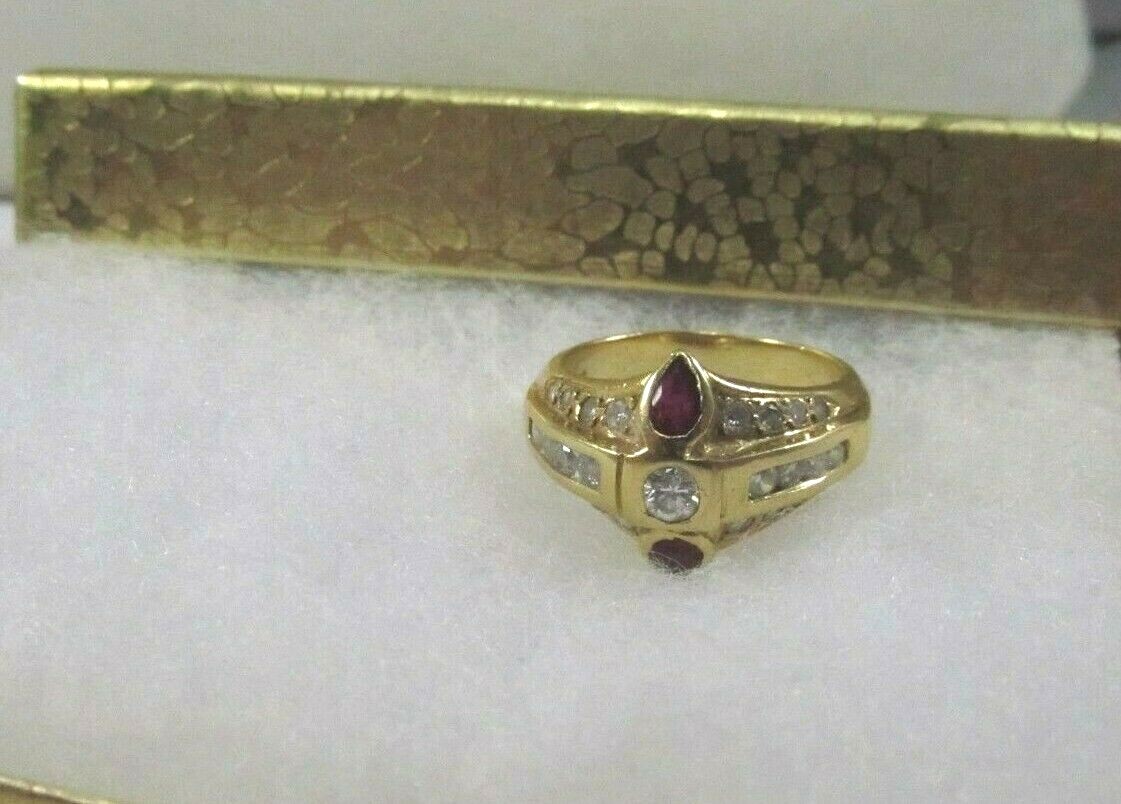 18K Solid Gold Diamond & Ruby Dinner Ring  Size 7… - image 7