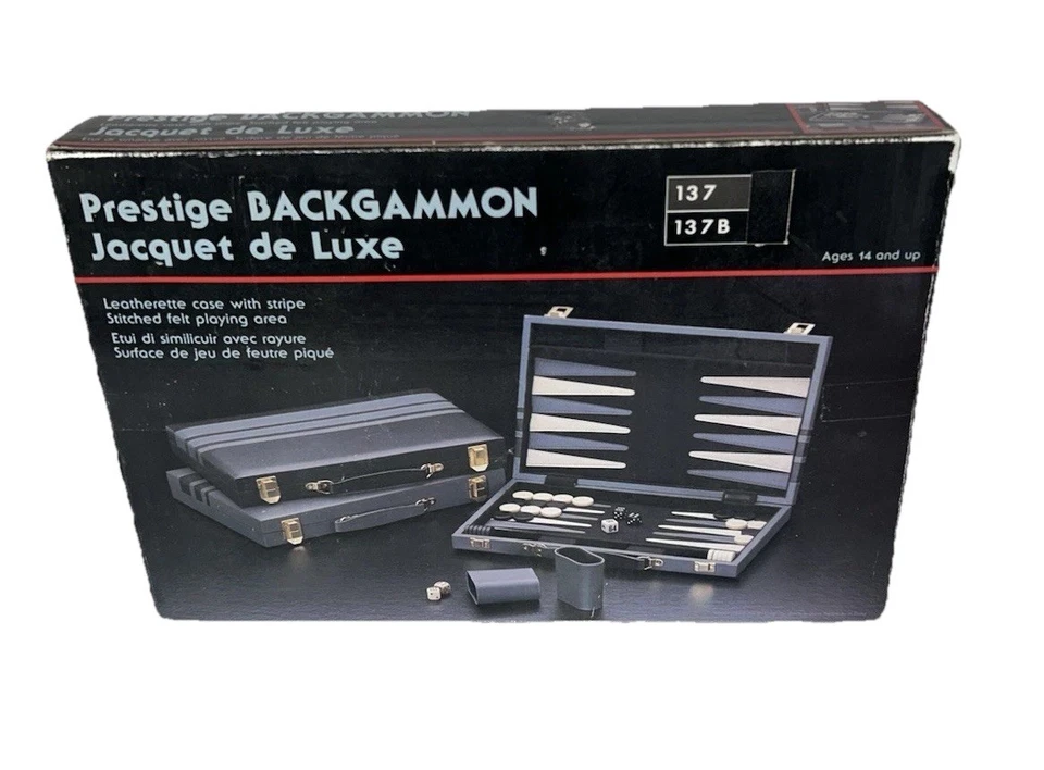 BACKGAMMON im Kunstlederkoffer Koffer Retro Vintage Spiel Vollständig 48x38cm - Bild 1 von 4