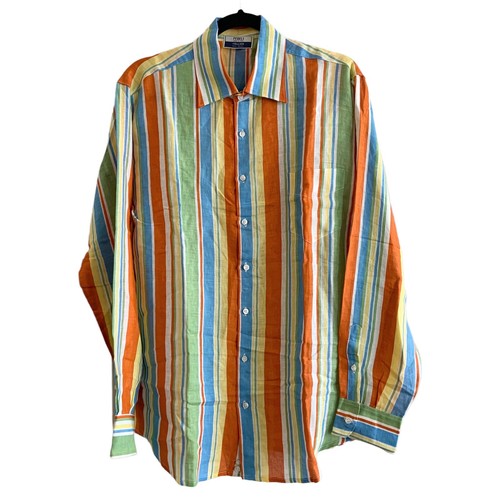 Fedeli EU 52/US L 100% Linen Striped Button Up Shirt Made in Italy