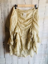 NWT 148 Free People Calliope Ruffle Midi Skirt M Hi Lo Lt Green Sage Boho