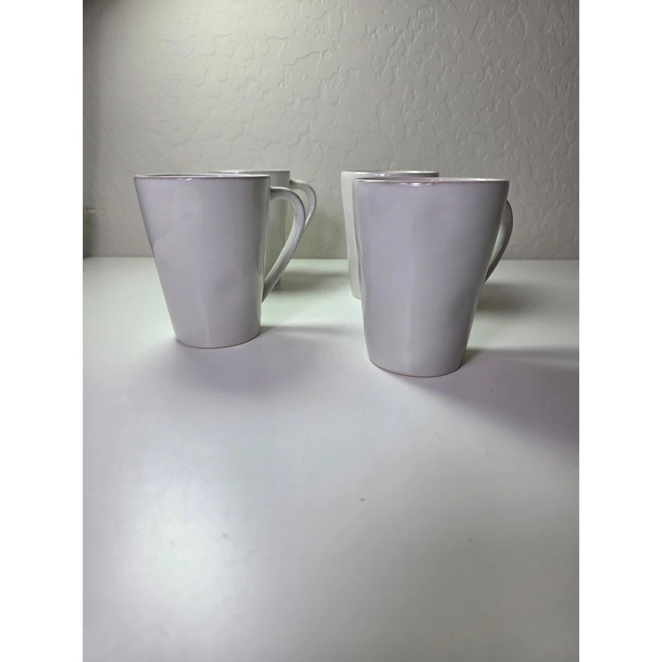 Juego de 4 tazas de café rústicas rústicas CRATE & BARREL Cream Off White Tan Rim Foto 2 de 4