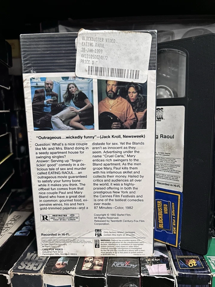 Eating Raoul VHS Tape 1984 CBS Fox Official Blockbuster OOP HTF Cult Following - Image 3 of 4