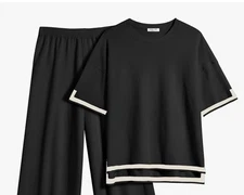 Ekouaer Lounge Set for Women 2 Piece T Shirt And Shorts Size M Black