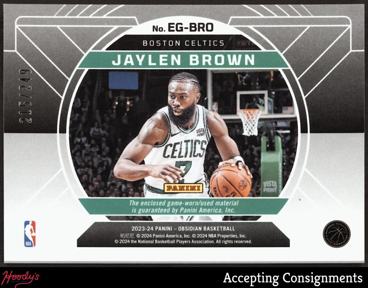 2023-24 Panini Obsidian Equinox Gear #16 Jaylen Brown GAME USED JERSEY 215/249 view 2