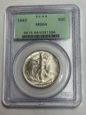 1943 Walking Liberty Half Dollar PCGS MS64 OGH Old Green Holder Cert 4381394