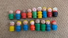 Vintage Wooden Fisher Price Little People Wooden Body Figure Lot Of 17