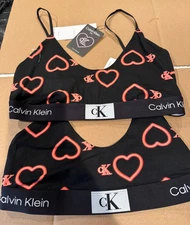 TWO (2) of Calvin Klein 1996 V-Day Cotton Stretch Unlined Bralette QF7477 NWT
