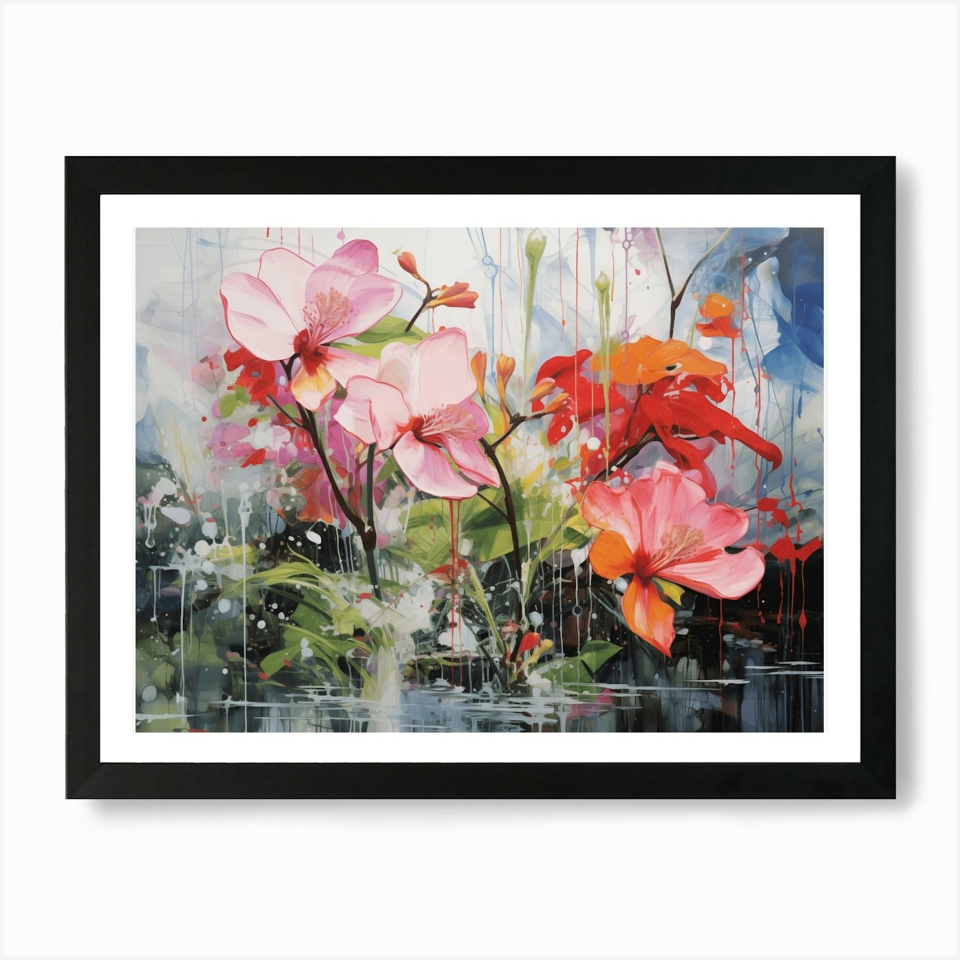 Abstract Flowers. Living room flora Framed Wall Art Poster Canvas Print Picture