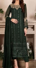 Brand New Agha Jaan Pakistani Shalwar Kameez Dark Green Fancy 3 piece Large