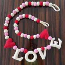 Love Heart Garland Felted Wool 6.5 Feet Valentines Day Bridal Wedding Home Decor