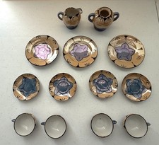 Antique 1930s Childs 13 pc Tea Set Hand Painted Floral Luster Ware made in JAPAN