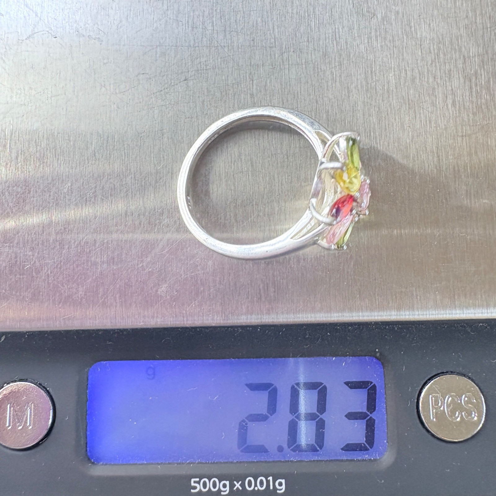 Multi-Gemstone Flower Design Statement Ring VTG S… - image 8