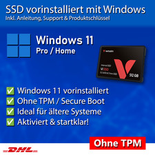 SSD Festplatte vorinstalliert mit Windows 11 | Ohne TPM | Für PC Laptop