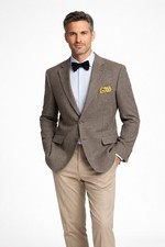 Daks Brown Gingham Check Wool Blazer, Size US 50 S, EU 60 S
