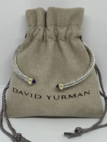 David Yurman 4mm Sterling Silver Amethyst & 18K Gold Cable Cuff Bracelet