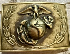 USMC Marines Belt Buckle Eagle Globe Anchor Ampersand Brass 1970-80 Vintage
