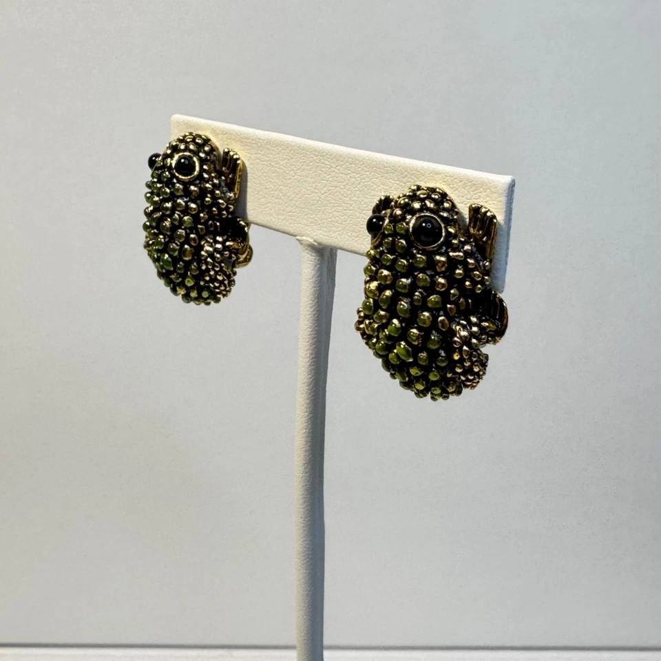 Pendientes Rana Joan Rivers Vintage Estrás Negro Esmalte Verde Tono Dorado Foto 3 de 4