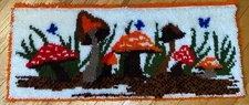 Vintage 1970s Mushroom Latch Hook Rug 15 1/2” X 36”