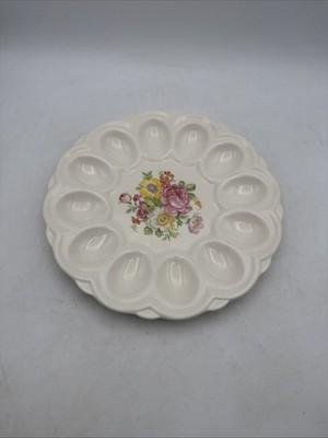 Vintage E&R American Artware 12 Egg Platter 1940's Floral Pattern