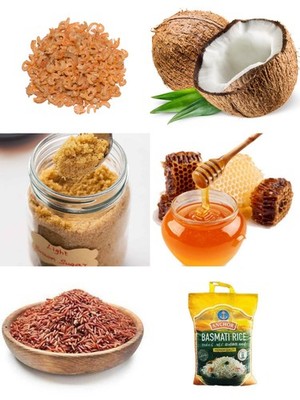 (Combo Pack) Basmati rice, Brown Sugar, Shrimp Honey, Frish Coconut, Red rice