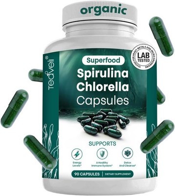 Organic Spirulina and Chlorella Capsules   Chlorophyll Pills & Blue Green... 