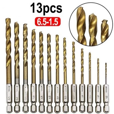 13Pcs HSS-G M2 Twist Drill Bit Set Metal Titanium 1/4'' Hex Shank Bits Kit