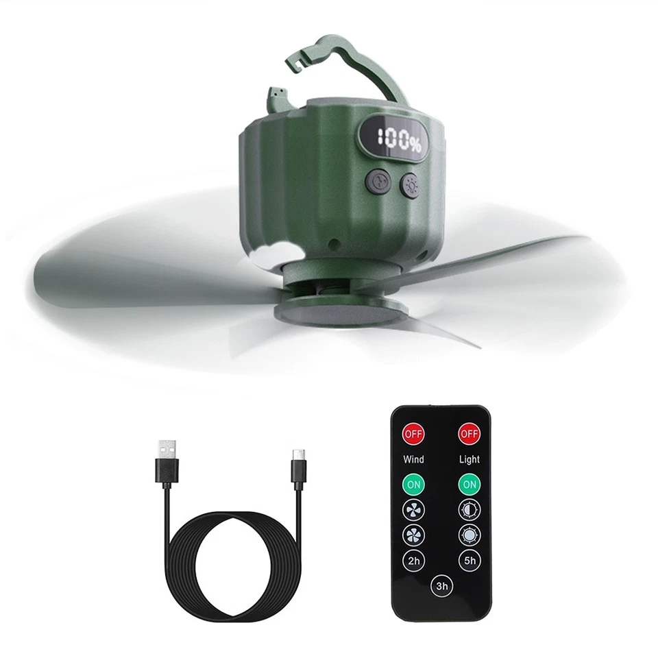3-скоростной портативный потолочный светодиодный вентилятор с аккумулятором для кемпинга на открытом воздухе - Изображение 2 из 4