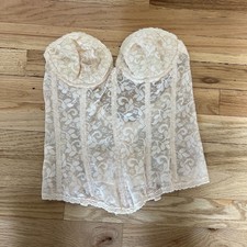Vintage 90s cream lace bustier corset underwire boning 34B