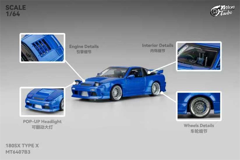 Micro Turbo 1:64 180SX TPYE X metallic blue Diecast Model Car | eBay