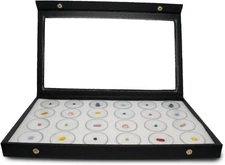 Large Jewelry Display Case 14.75x8.25 + 24 Gem Jars Clear Lid White Foam Tray