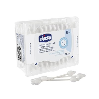Chicco Cotton Buds with Ear Drum Protection | Paper Stem - 60 count (Pack of 1)