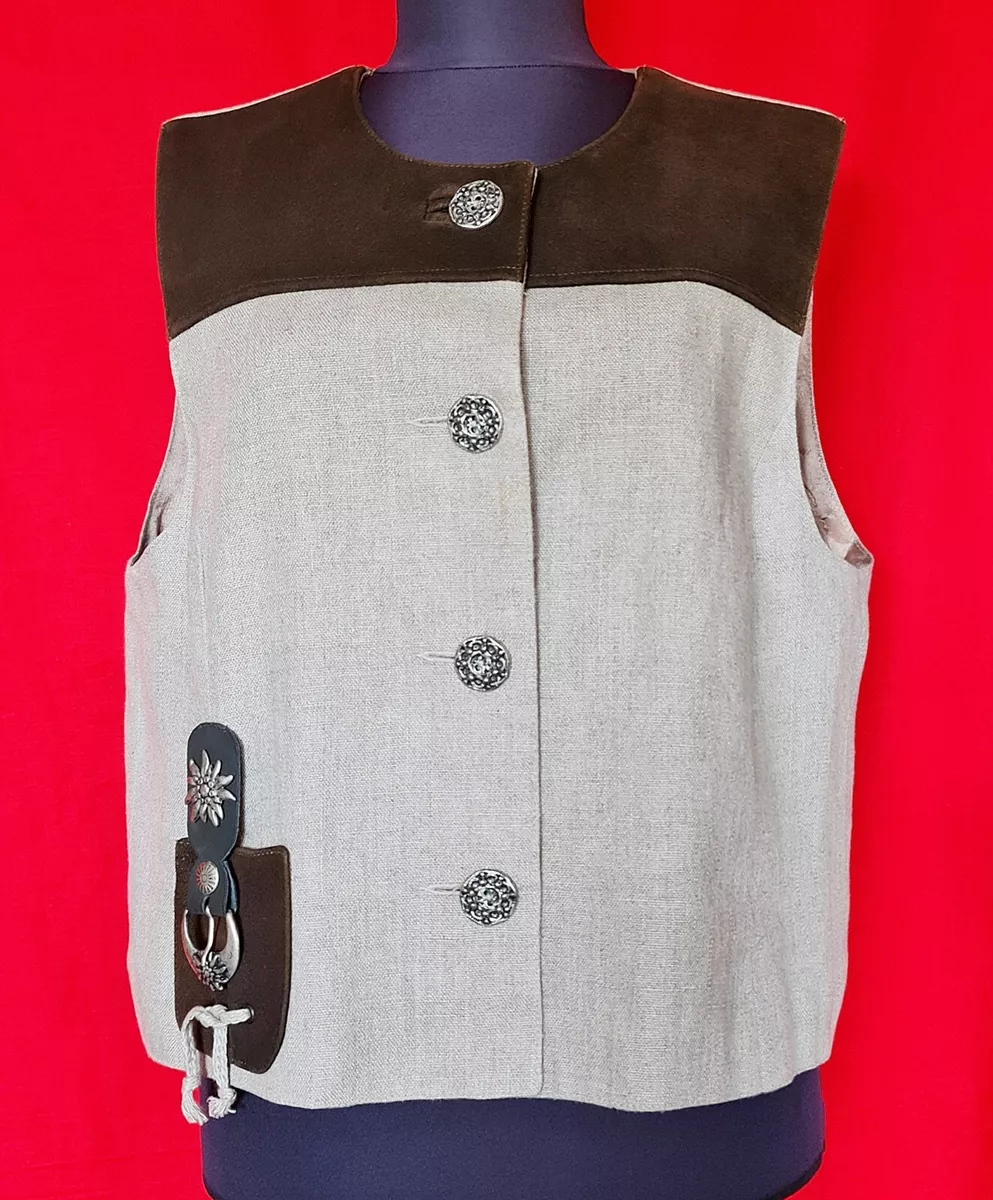 VEST VINTAGE COUNTRY OKTOBERFEST DIRNDL TYROL IVORY WOMEN SLEEVELESS US12 EU 40