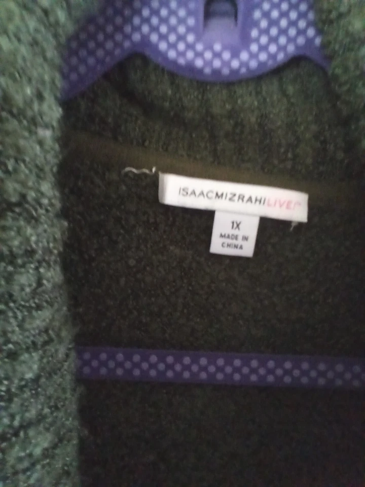 Isaac Mizrahi Mixed Media Olive Shawl Collar Cardigan SZ 1x  - Image 4 of 4