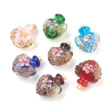 5 pcs Heart with Flower Handmade Luminous Lampwork Essential Oil Bottle Pendants