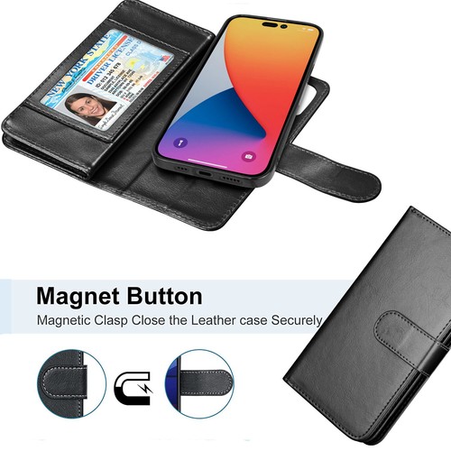 For iPhone 14 13 12 11 Pro Max XS XR SE 8 7 Flip Leather Wallet Case Stand Cover - Picture 10 of 54