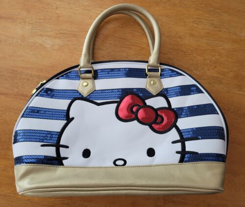 Loungefly Loves Hello Kitty Large Tote Bag Purse Striped Blue White Gold - Picture 1 of 9