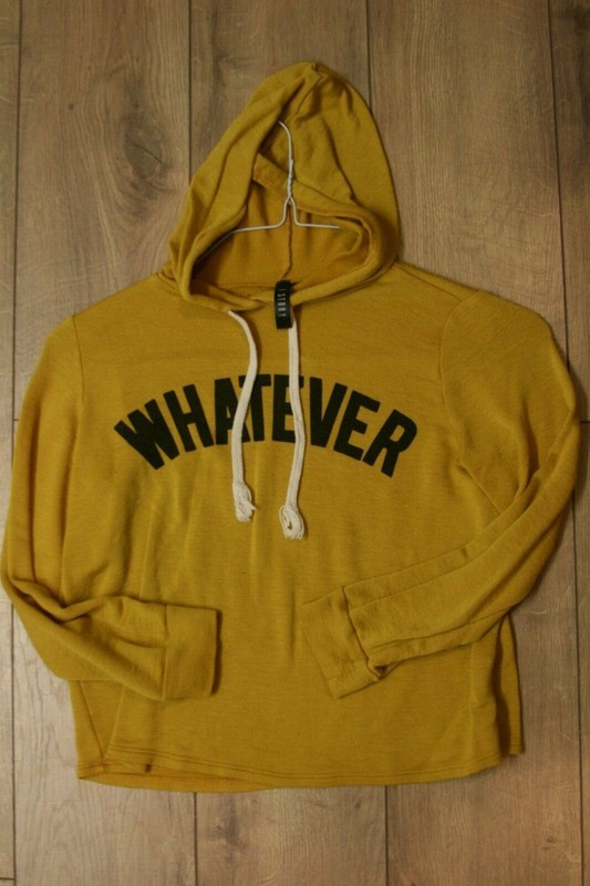 J. Story (Denny's Fashion) girls mustard light hoodie "whatever" size 9/10 GUC