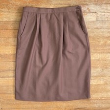 Vintage Wool Blend Skirt Size Large 32" Waist 1970s Brown Straight Cut Pockets